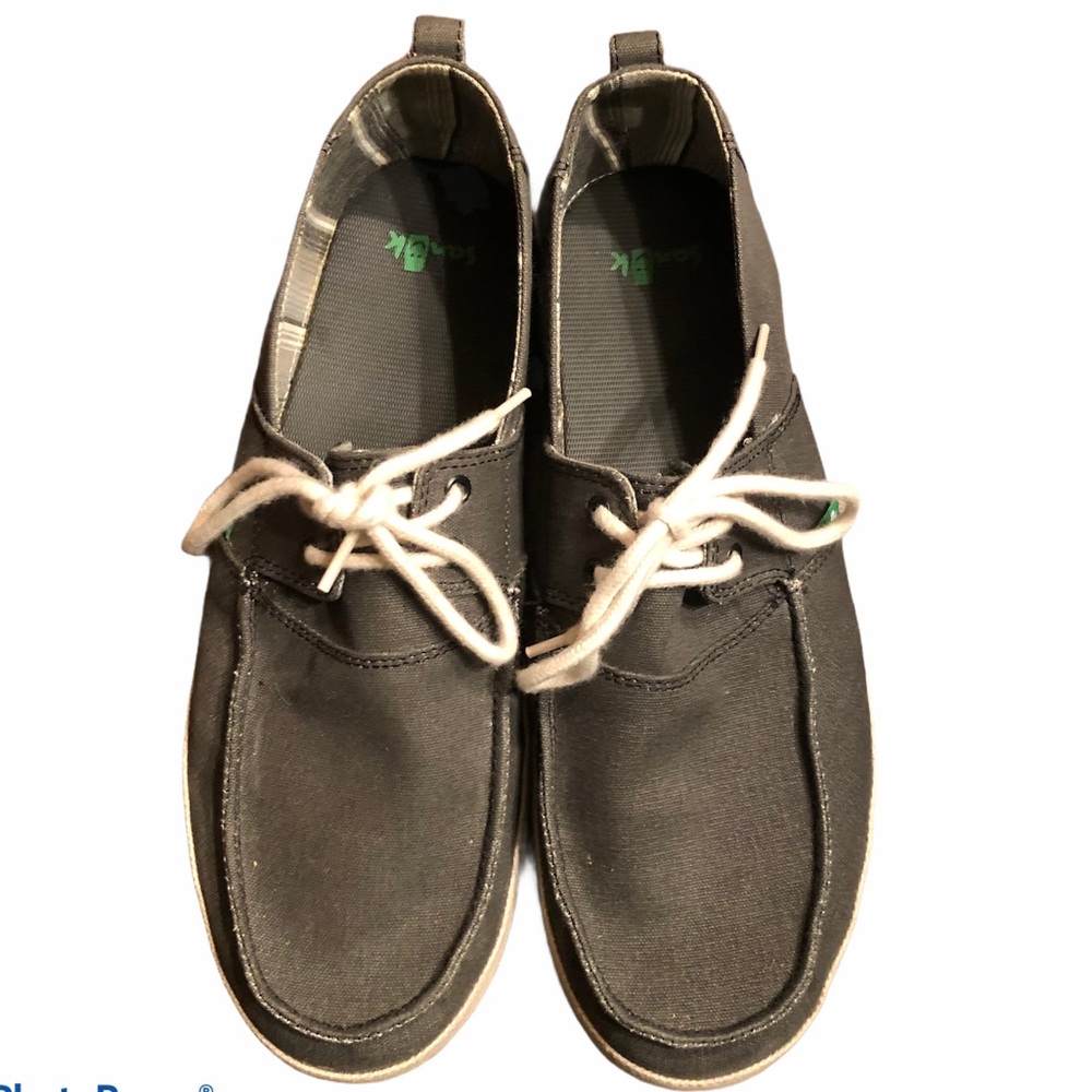 Sanuk Men’s 12 Gray Lace Up Slip On Boat Shoes